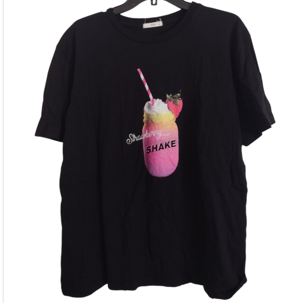 Fox 100% Cotton Black T-Shirt with Strawberry Shake Graphic